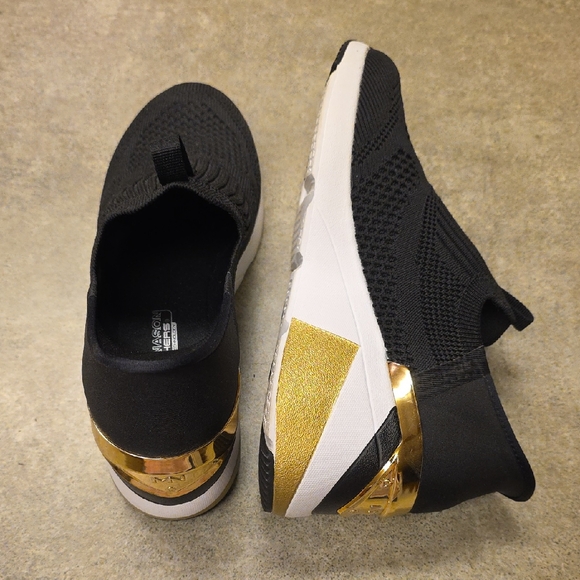 Skechers Black and Gold Knit Slip-On Sneakers - Picture 1 of 9